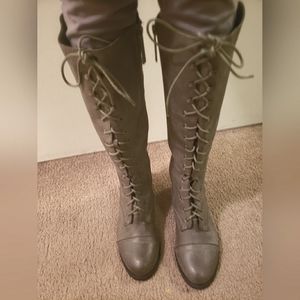 Breckelle"s tall gray lace up boots with zipper, low heel NWOT size 7